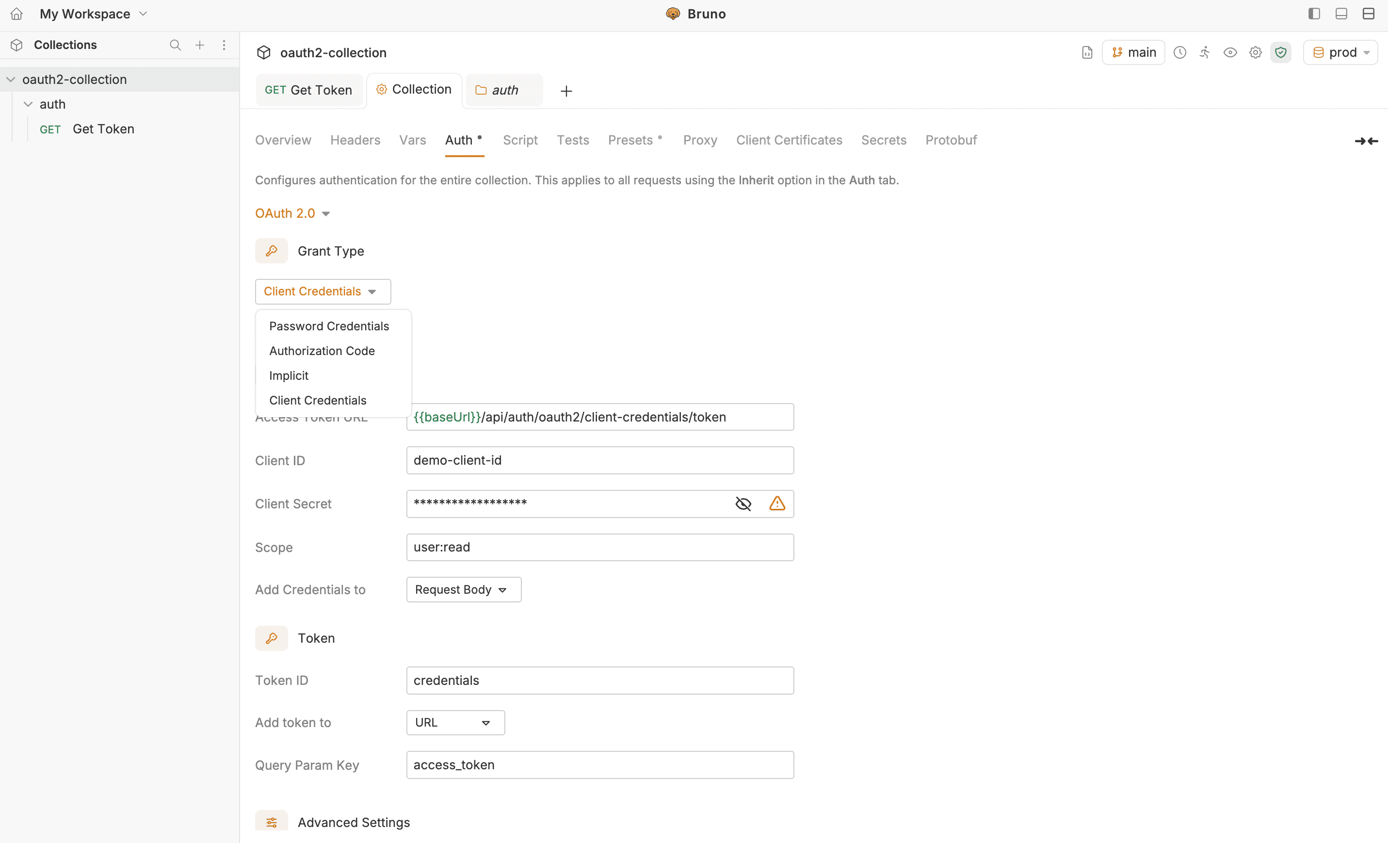 Select OAuth Grant Type