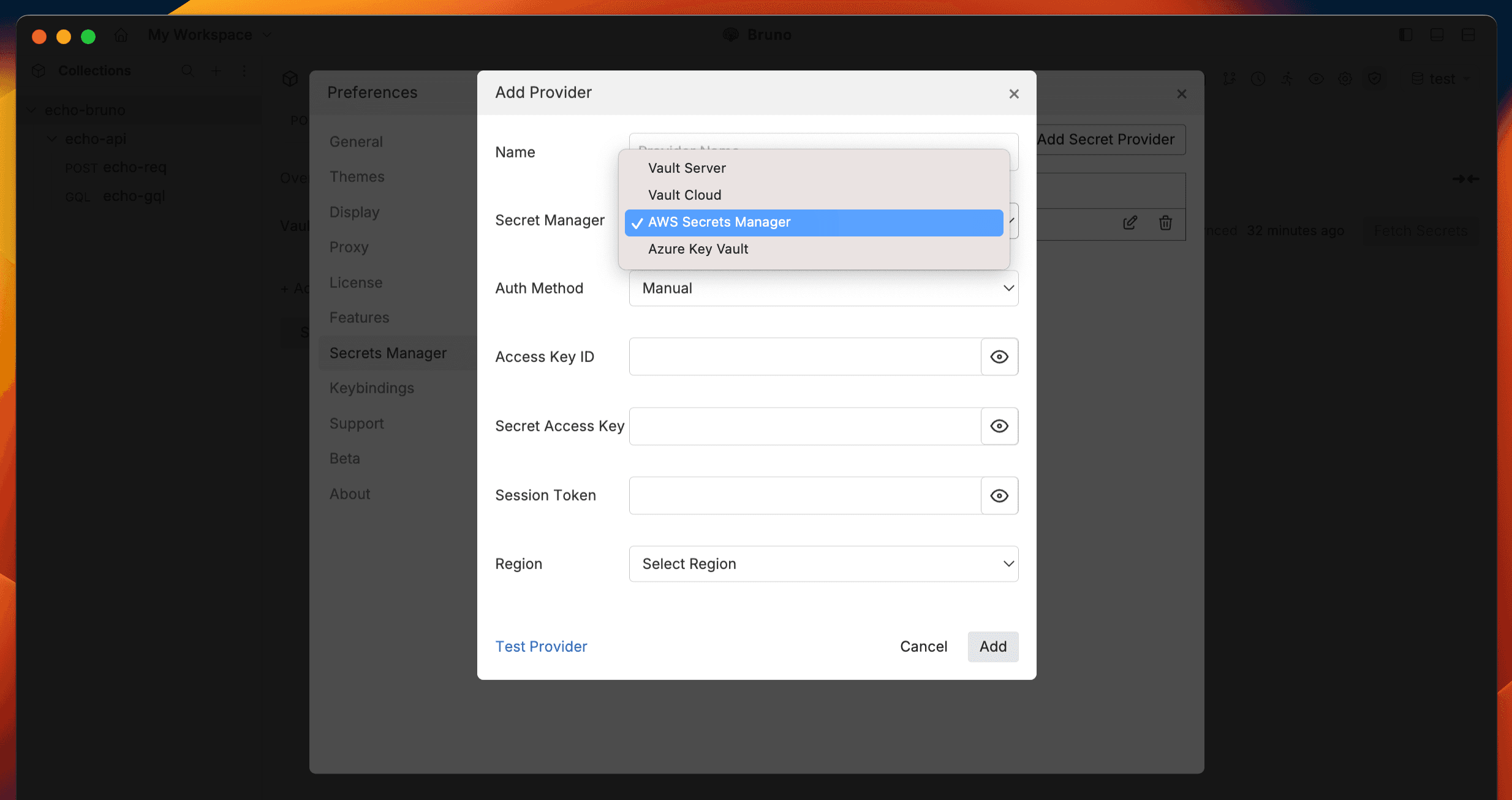 AWS Secret Manager Dialog